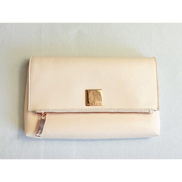 Ted Baker Britany Crosshatch Leather Rose Gold Crossbody Clutch Bag in Pale Pink - Picture 4 of 8